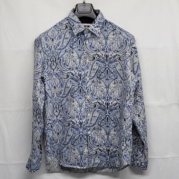 Joseph Abboud Linen Shirt Mens Medium Button Up Long Sleeve Paisely Print - Picture 1 of 14